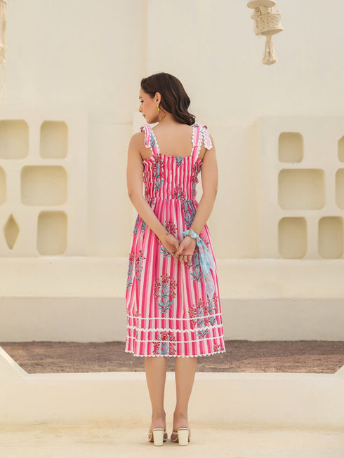 Floral Printed Pure Cotton A-Line Midi Dress